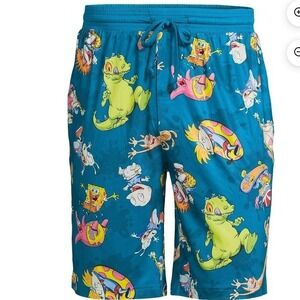 Nickelodeon Mens Sleep Shorts 90s Cartoons SpongeBob Rugrats Teal Blue NWT